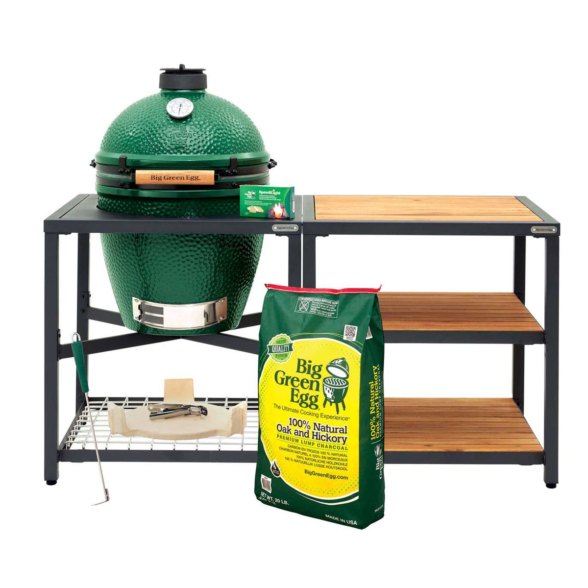 Large Big Green Egg in Modular Nest with Expansion and 3 Acacia Inserts Package